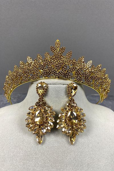Hobigram Set de coroană și cercei de mireasă cu piatră de mireasă Sara pentru cele mai frumoase mirese – Coroană, cu piatră de cristal – Coroană