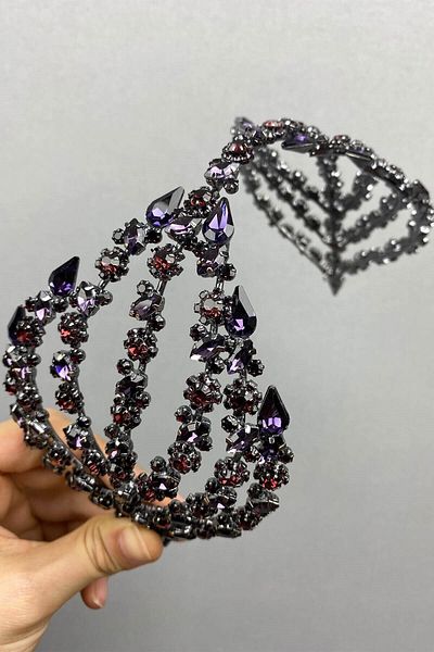Hobigram Accesoriu de păr Helen cu două fețe violet Coroana de mireasă pentru cele mai frumoase mirese – Coroană, piatră de cristal, model elegant