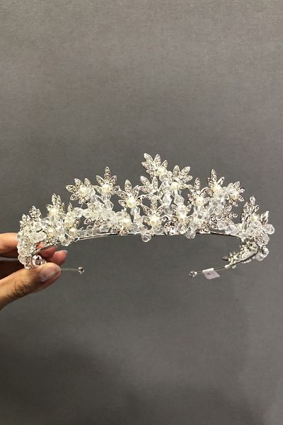 Hobigram Coroana de mireasa cu frunze de cristal cu perle pentru cei mai frumoși mireși – Coroană, cu pietre de cristal, model elegant – Coroană –