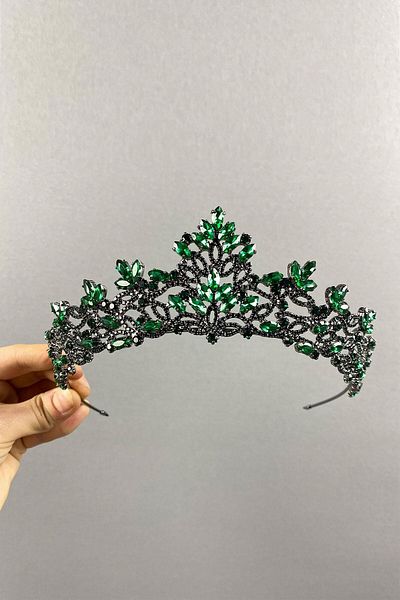 Hobigram Coroana de mireasa Henna model Melis verde pentru cele mai frumoase mirese – Coroana, cu piatra de cristal, model elegant, coroana de mireasa –