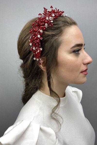 Hobigram Henna și coroană de mireasă cu piatră de cristal Rastaban bordeaux pentru cele mai frumoase mirese – coroană, piatră de cristal, model elegant