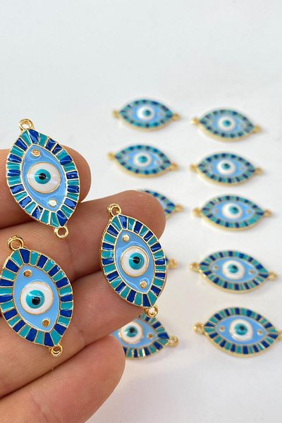 Hobigram Beads Assortment Dark Blue Double Sided Enamel Colored Evil Eye Beads Bracelet Beads – Beads – Bon