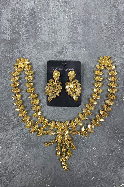 Hobigram Honey Color Sultan Frontlet for the Most Beautiful Brides, Bridal Henna Hair Accessory and Evening Dress Stone Earring Set – Crown