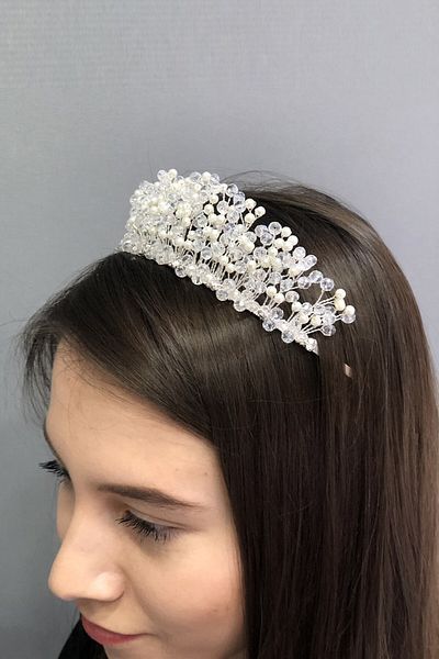 Hobigram Coroana de mireasa cu cristale transparente cu perle crem pentru cei mai frumoși mirese – Coroana, cu pietre de cristal, model elegant – Coroana –