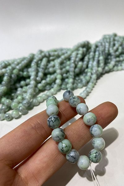 Hobigram Assorted Beads Light Green Patterned String Glass Beads 8 mm – Beads, Stylish Design, Women's Accessory – B