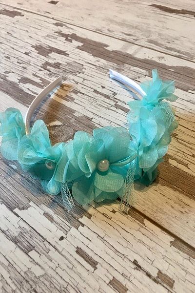 Hobigram Nil Green Chiffon Flower Satin Girl's Crown for the Most Beautiful Brides – Crown, Crystal Stone, Stylish Model –