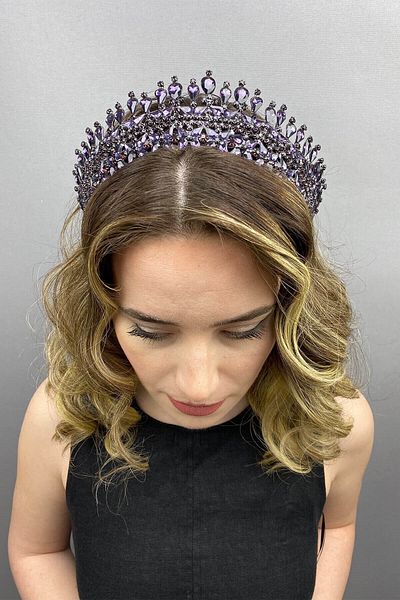 Hobigram Coroana de mireasa Henna model Sultan violet pentru cele mai frumoase mirese – Coroana, cu piatra de cristal, model elegant, coroana de mireasa – T