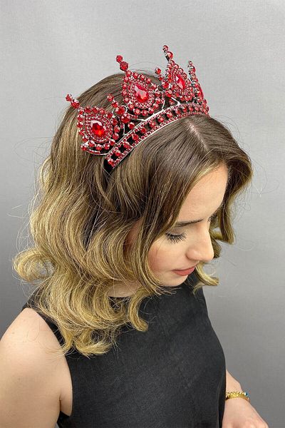 Hobigram Red Ahu Model Bridal Henna Crown pentru cele mai frumoase mirese – Coroană, Crystal Stone, Model elegant, Tiara de mireasă –