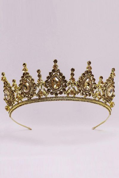 Hobigram Coroana de mireasa galbena cu piatra de cristal pentru cele mai frumoase mirese – Coroana, piatra de cristal, model elegant, coroana de mireasa – coroana