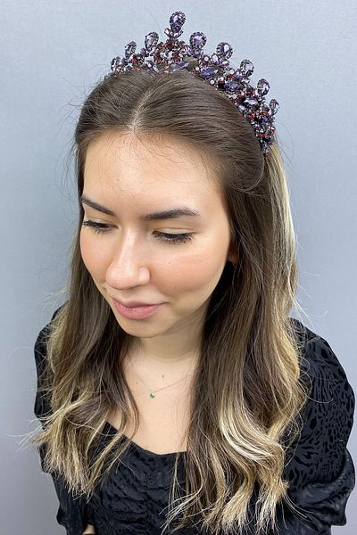 Hobigram Coroană de mireasă Beety Henna violet antracit pentru cele mai frumoase mirese – Coroană, cu pietre de cristal, model elegant, coroană de mireasă –