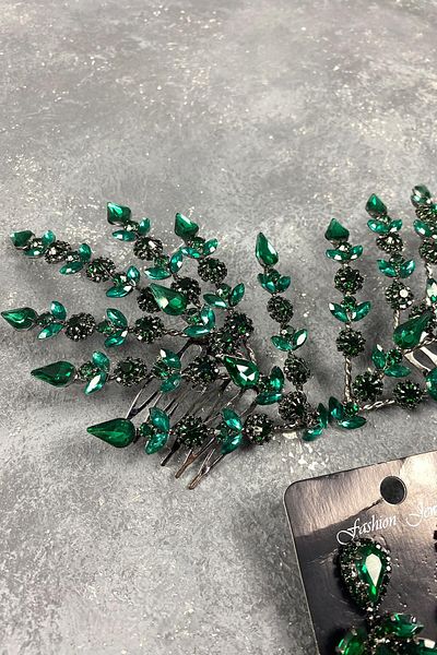 Hobigram Accesoriu și cercei pentru păr de mireasă Helenist, verde, pentru cele mai frumoase mirese – Coroană, cu pietre de cristal –