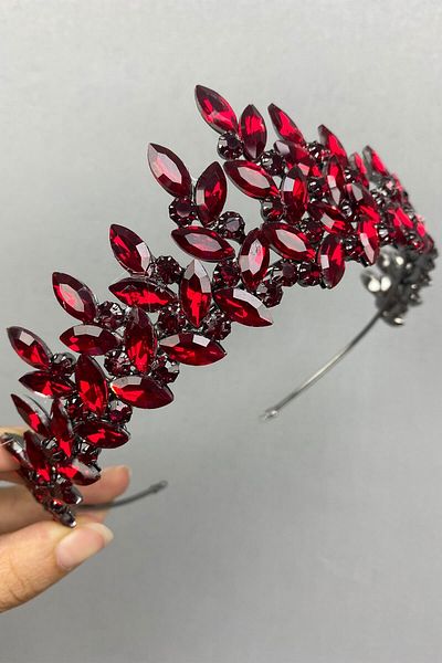 Hobigram Coroana de mireasa Henna model Subra Burgundy pentru cele mai frumoase mirese – Coroana, cu piatra de cristal, model elegant, coroana de mireasa –