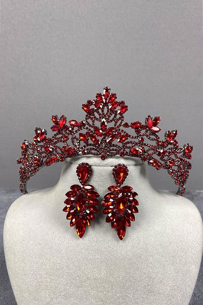 Hobigram Coroana de mireasa Red Melis Henna si cercei cu pietre cu navetă pentru cele mai frumoase mirese – Coroană, piatră de cristal – Coroană –
