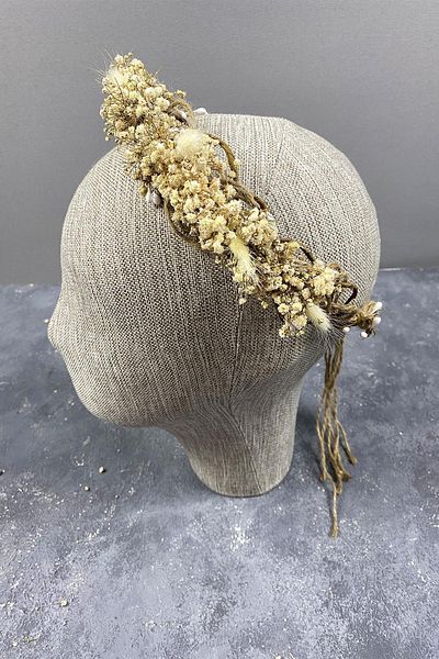 Hobigram Coroană de fotografiere pentru mireasă din chipsuri crem și iarbă de bumbac pentru cele mai frumoase mirese – coroană, piatră de cristal, model elegant