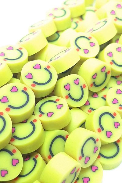 Hobigram Beads Assortment Yellow Smiling Face Fimo Dough Beads – Beads, Stylish Design, Women's Accessory – Beads –
