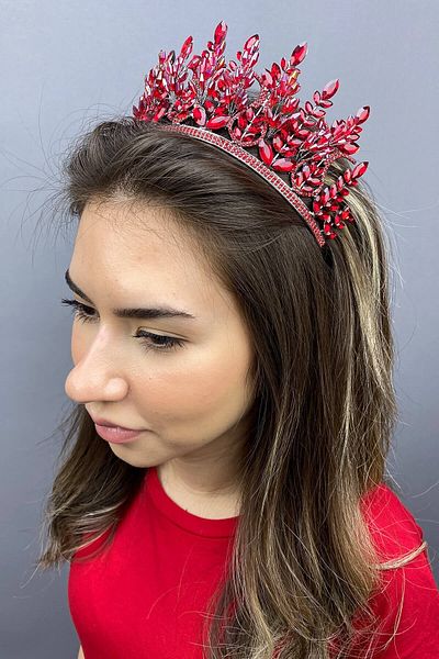 Hobigram Coroana de mireasa Henna model Red Emerald pentru cele mai frumoase mirese – Coroana, piatra de cristal, model elegant, coroana de mireasa