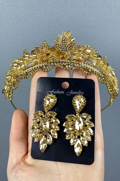 Hobigram Set de coroană și cercei de mireasă Henna cu cristale Lena pentru cele mai frumoase mirese – Coroană, piatră de cristal – Coroană