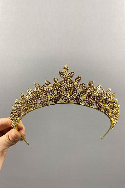 Hobigram Sara Sık Stone Leaf Pattern Bridal Henna Crown pentru cele mai frumoase mirese – Coroană, Crystal Stone, Model elegant –