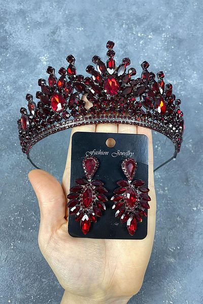 Hobigram Coroana de mireasa Henna Rio Stone Burgundy si cercei cu piatra meciului pentru cei mai frumoși mirese – Coroana, piatra de cristal – Coroana –