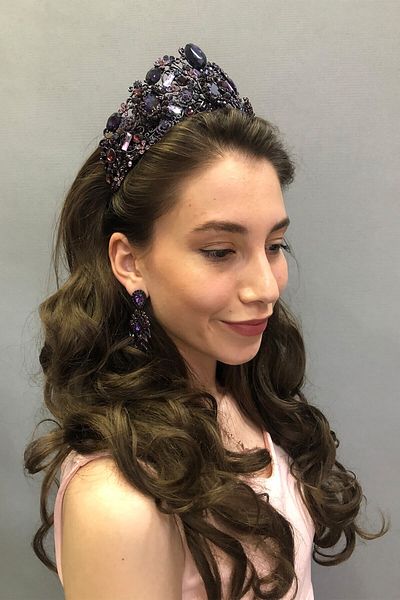 Hobigram Rana Model Purple Bridal Henna Crown și Cercei pentru cele mai frumoase mirese – Coroană, Crystal Stone, Model elegant – Coroană –