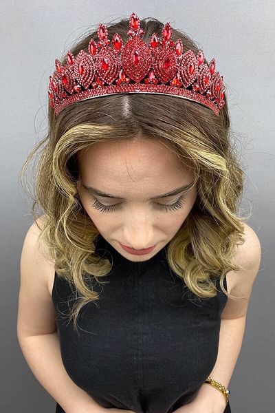 Hobigram Coroana de mireasa Henna roșie model Hera pentru cele mai frumoase mirese – Coroană, cu pietre de cristal, model elegant, coroană de mireasă –