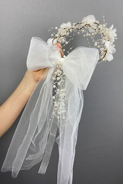 Hobigram Coroană de mireasă și accesoriu pentru fotografiere în aer liber cu design special cu fundă de perle intenzive pentru cele mai frumoase mirese – Coroană – Tiara