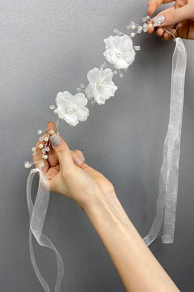 Hobigram Accesoriu de păr de mireasă cu design special cu flori și perle pentru cele mai frumoase mirese – Coroană, cu pietre de cristal – Coroană –