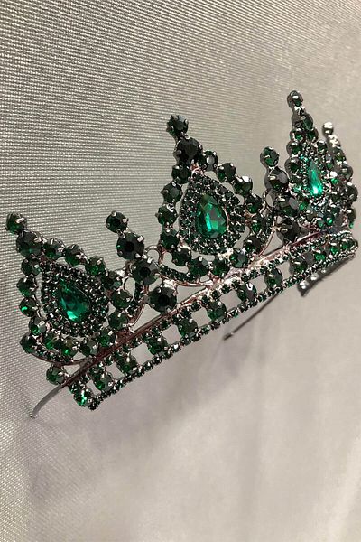 Hobigram Henna verde smarald și coroană de mireasă pentru cele mai frumoase mirese – coroană, cu pietre de cristal, model elegant, coroană de mireasă – T