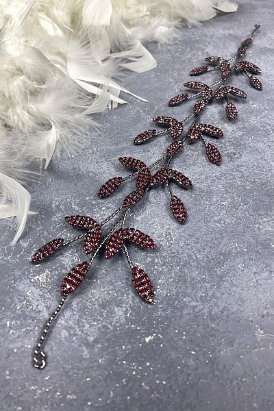 Hobigram Accesoriu de păr Yena Design Tiara de mireasă cu ramuri de frunze de burgundă pentru cele mai frumoase mirese – Coroană, cu pietre de cristal –