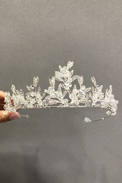 Hobigram Coroana de mireasa cu frunze de cristal pentru cele mai frumoase mirese – Coroana, cu pietre de cristal, model elegant, coroana de mireasa –