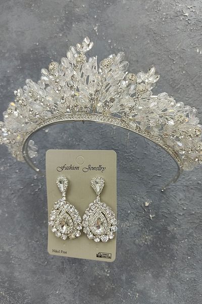 Hobigram Model Akbahar Tiara de mireasa si cercei cu piatra pentru cele mai frumoase mirese – Coroana, piatra de cristal, model elegant – T