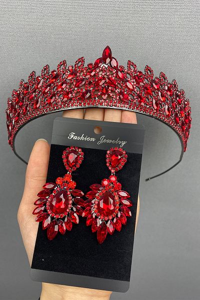 Hobigram Set de coroană și cercei Mia Bridal Henna pentru cele mai frumoase mirese – Coroană, piatră de cristal, model elegant, coroană de mireasă – T