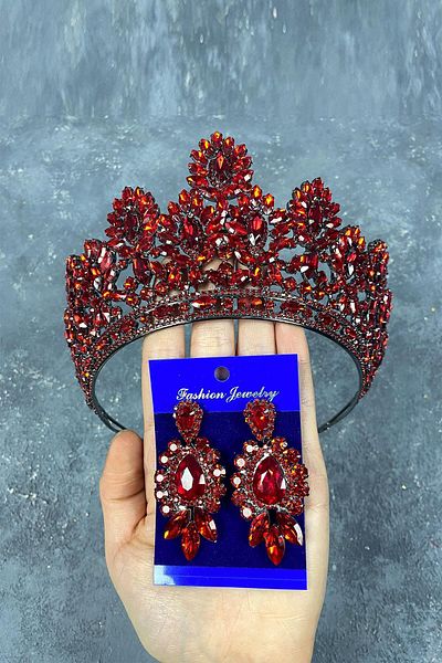 Hobigram Red Godiva High Bridal Henna Crown și Cercei cu Shuttle pentru cele mai frumoase mirese – Coroană, Crystal Stone – Crown