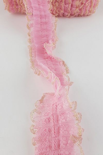 Hobigram Decorative Ribbon Pink Glitter Lace Pleat Ruffle – Decorative Ribbon, Stylish Design, Women's Accessory – D