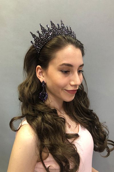 Hobigram Model Gatria Coroana și cercei de mireasă mov Henna pentru cele mai frumoase mirese – Coroană, cu piatră de cristal, model elegant – Coroană