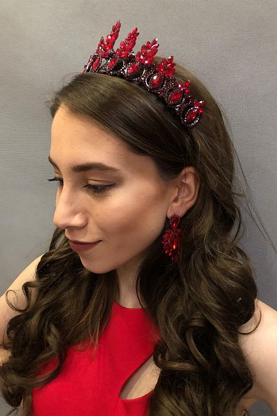 Hobigram Coroană și cercei de mireasă Henna model Sadira Burgundy pentru cele mai frumoase mirese – Coroană, piatră de cristal, model elegant – T
