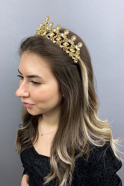 Hobigram Coroană de mireasă Beety Henna din aur antracit pentru cele mai frumoase mirese – Coroană, piatră de cristal, model elegant – Ta