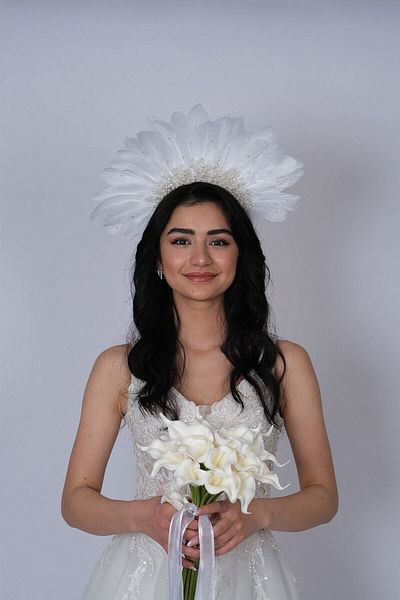 Hobigram Coroana de mireasa cu design special Henna cu pene de vultur pentru cele mai frumoase mirese – Coroana, cu pietre de cristal, model elegant