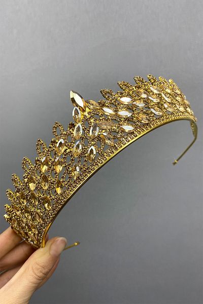 Hobigram Coroană de mireasă Henna cu piatră Mia de culoare miere – Coroană, piatră de cristal, model elegant, coroană de mireasă, accesoriu de păr – Ta