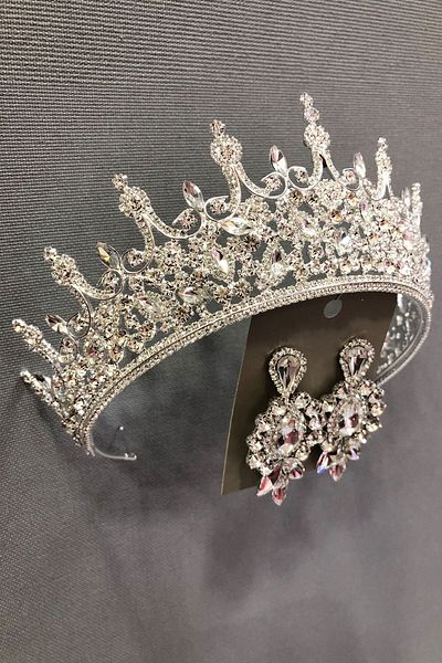 Hobigram Set de coroană și cercei de mireasă cu carcasă metalică cu pietre de cristal de culoare argintie pentru cele mai frumoase mirese – Coroană – Tiara