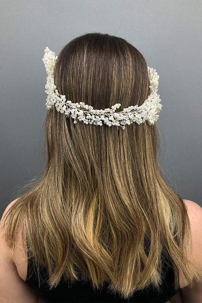 Hobigram Crem Helen Cristal și Perle Coroana de mireasă Henna pentru cele mai frumoase mirese – Coroană, cu pietre de cristal, model elegant – T