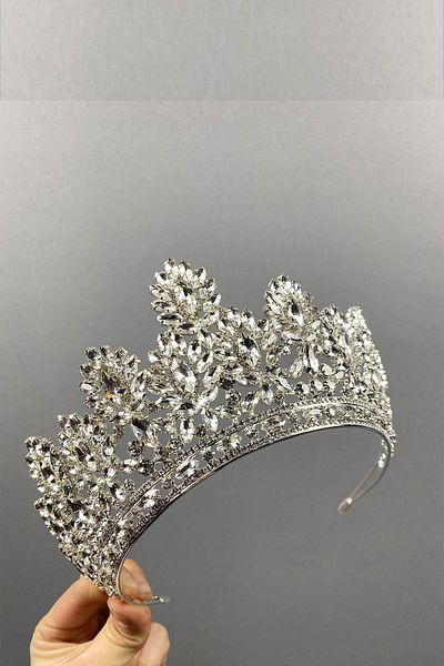 Hobigram Godiva High Stone Tiara de mireasa pentru cele mai frumoase mirese – Coroana, Crystal Stone, Model elegant, Tiara de mireasa – Coroana