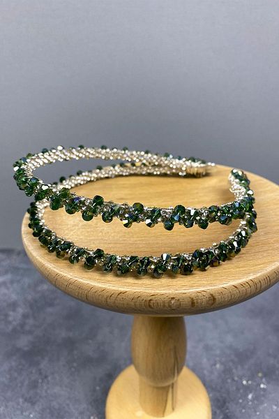 Hobigram Cea mai frumoasa coroana de mireasa cu design verde, cu margele, realizata manual, Dalya, cu doua rânduri, pentru cele mai frumoase mirese – coroană, cu pietre de cristal