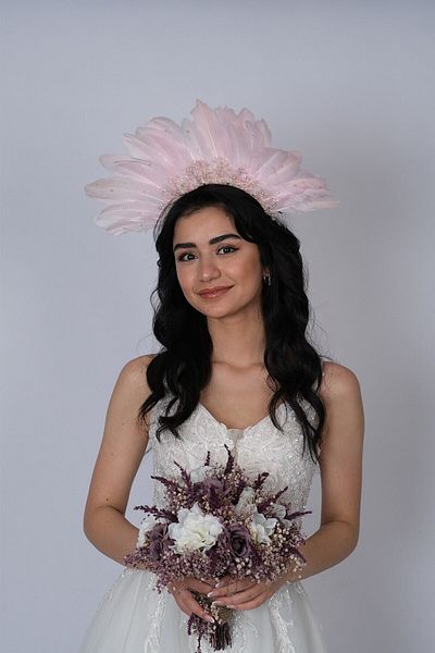 Hobigram Coroana de mireasa cu design special Henna cu pene de vultur pentru cele mai frumoase mirese – Coroana, cu pietre de cristal, model elegant