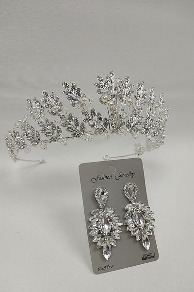 Hobigram Coroana de mireasa model frunza de perla si cercei cu piatra picata pentru cele mai frumoase mirese – Coroana, piatra de cristal – Coroana –