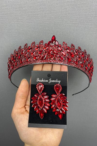 Hobigram Mia Bridal Henna Coroană și Cercei pentru cele mai frumoase mirese – Coroană, Piatră de cristal, Model elegant, Tiara de mireasă – Coroană – T