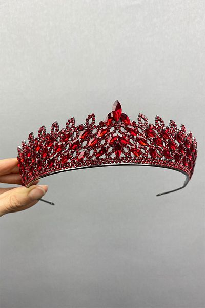 Hobigram Red Mia Stone Henna Tiara de mireasa pentru cele mai frumoase mirese – Coroana, cu pietre de cristal, model elegant, tiara de mireasa –