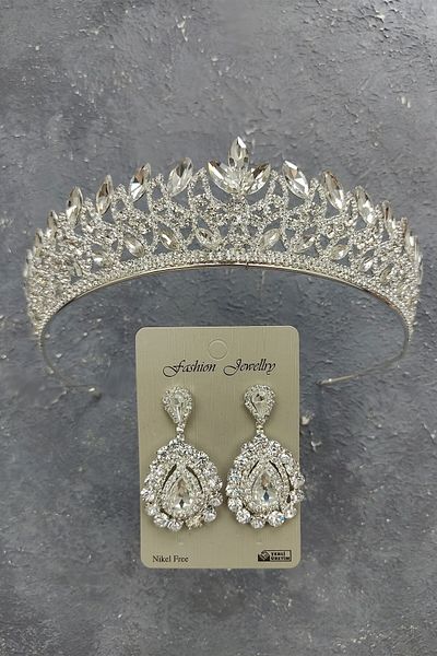 Hobigram Modelul Neva Coroana de mireasa si cercei cu piatra pentru cele mai frumoase mirese - Coroana, piatra de cristal, model elegant - Coroana