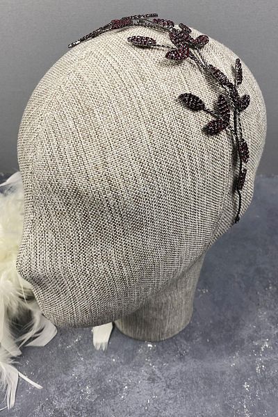 Hobigram Accesoriu de păr Yena Design Tiara de mireasă cu ramuri de frunze de burgundă pentru cele mai frumoase mirese – Coroană, cu pietre de cristal –