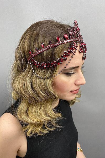 Hobigram Coroana de henna roșie pentru cea mai frumoasă mireasă – Coroană, piatră de cristal, model elegant, coroană de mireasă – coroană